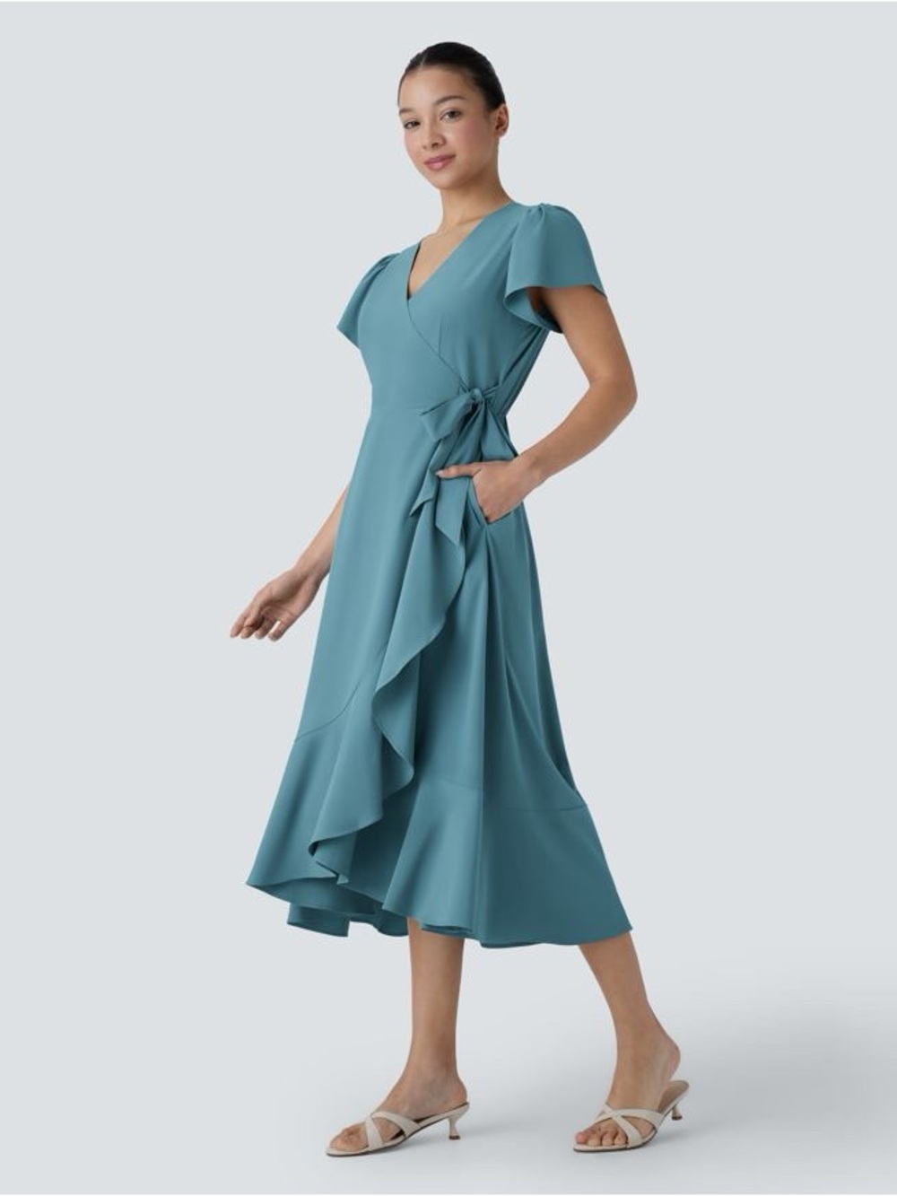 New Halara Breezeful V Neck Wrapped Tie Pocket Midi Casual dress size M